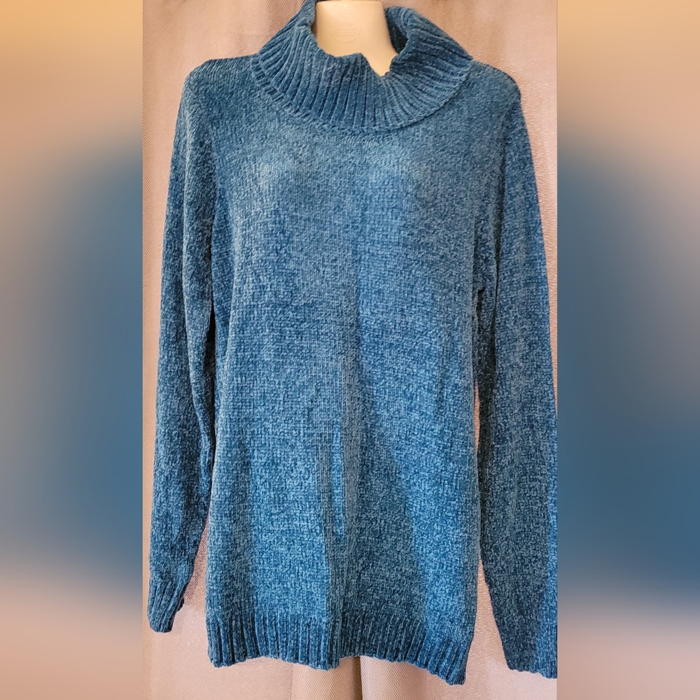 Karen Scott Teal Cowl Neck Sweater